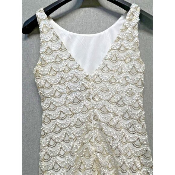 SD Sandra Darren Collection Womens Sequin Dress Size 6 Ivory Sleeveless - Picture 9 of 11